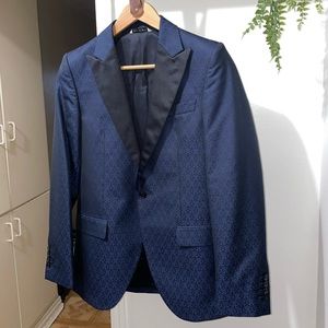 Navy Jacquard Tuxedo Blazer | 36S